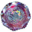 Vtg L E Smith Ruby Carnival Glass Iridescent Aurora Finish Ruffled Windmill Bowl