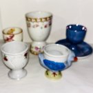 5 Egg Cups Vintage Roses Floral Spode Swaine Chick Porcelain Lustre Ware Easter