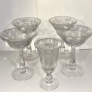 5 Tiffin Franciscan Glasses Cherokee Rose Etch Champagne Wine Wedding 5 3/4” Tal