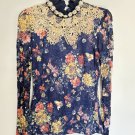 Y2K Embellished Semi Sheer Floral Lace Fancy Rhinestones Pearls Neck Long Sleeve