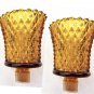 2 VTG MCM Amber Diamond Point Glass Votive Peg Candle Holders w Grommets