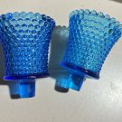 2 Vintage Votives Candle Holders Peg Blue Glass Hobnail MCM Homco Interior 1970s