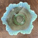 Green Opalescent Ruffle Bowl Uranium Vaseline Jefferson Glass Many Loops Vintage Green Opalescent Ruffle Bowl Uranium Vaseline Jefferson Glass Many Loops Vintage