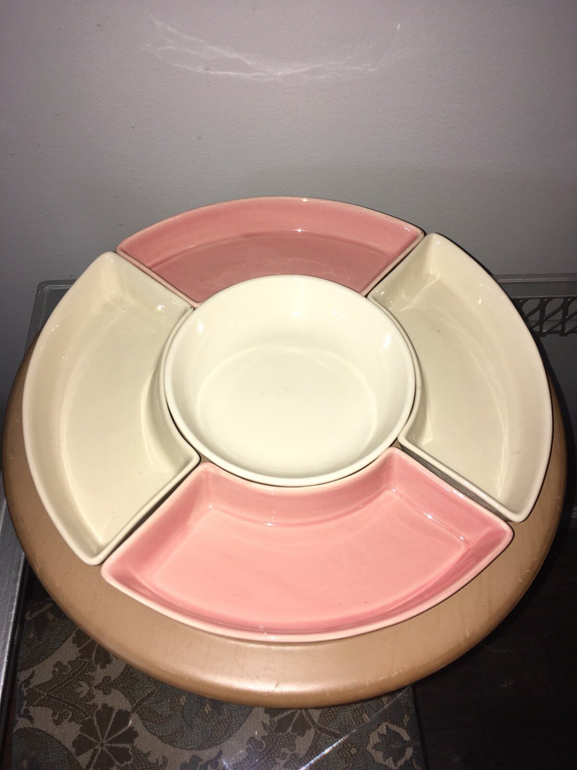 Vintage Party Tray Rotating Mid Century Pink 50s California Pottery Snack Veggie