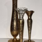 3 Gold Vase Glastonbury Lotus Vtg Hollywood Regency Romantic Chic Daisy Fields