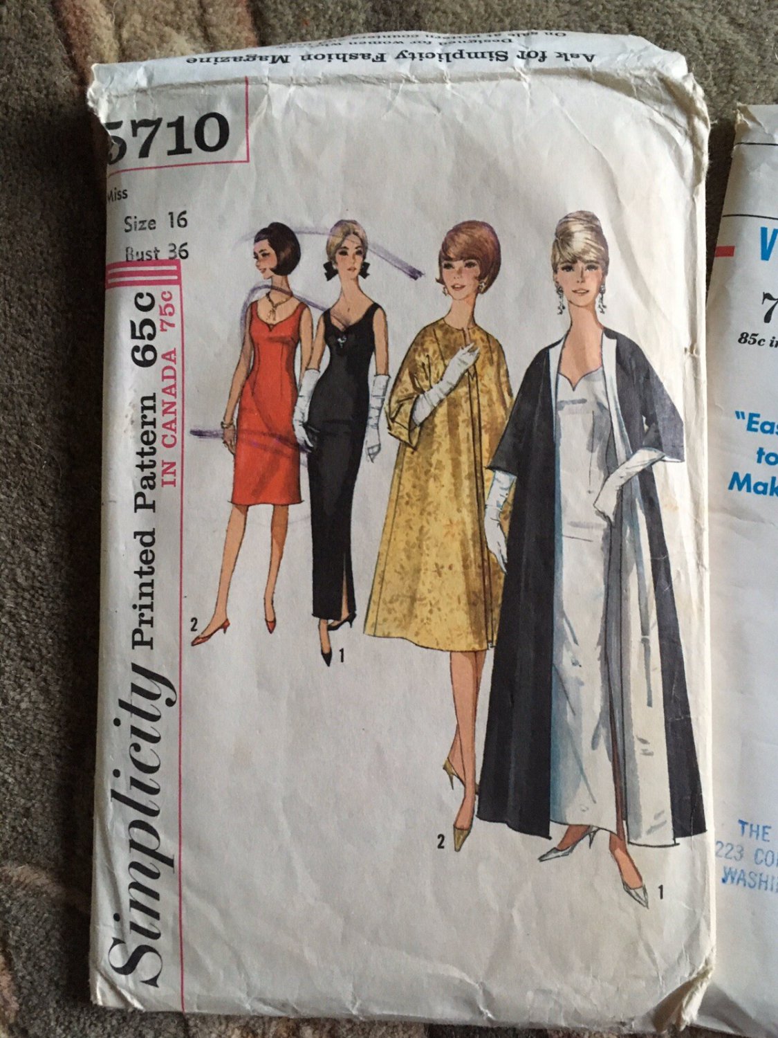 Vtg Dress Pattern Sewing Mid Century Evening Formal Gown 50s Mad Men Sz 16 Retro
