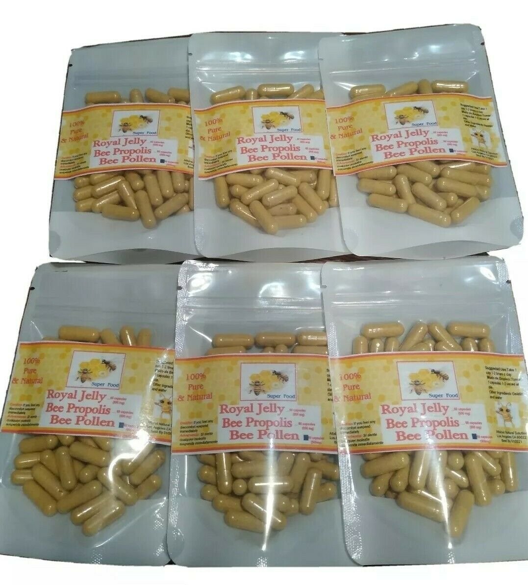 Polen de Abeja 6 pack BEE POLLEN No Additives Energy 60 vegetable Capsules