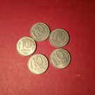 Russian coins, Set of Russian coins,10 rubles of the USSR,5 coins 10 rub of 1993