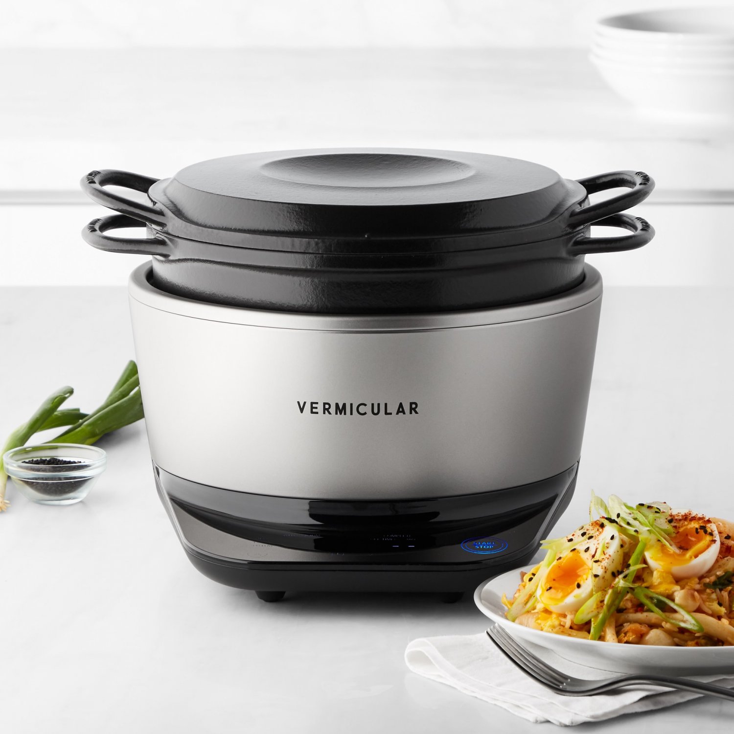 Vermicular MusuiKamado Cast Iron Induction Cooker, 4Qt., Matte Black & Silver