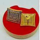 Hip-Hop Iced Cz Back Screw Cubic Zirconia Square Stud Earrings