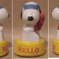 HELLO SNOOPY TALKING ON TELEPHONE SMALL CERAMIC FIGURE 1960s 1970s KOREA