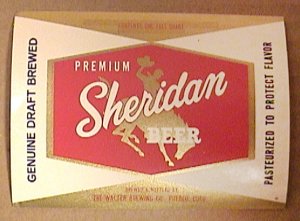 SHERIDAN 32 oz GENUINE DRAFT BREWED BEER BOTTLE LABEL NEW UNUSED 1960s WALTERS