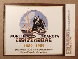 NORTH DAKOTA CENTENNIAL 1889 1989 COLD SPRING BREWERY BEER LABEL NEW UNUSED LTD