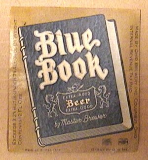 BLUE BOOK BEER BOTTLE LABEL EXTRA AGED OHIO BREWERY 1945 COLUMBUS OHIO REVENUE