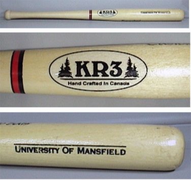 MINI BASEBALL BAT MANSFIELD UNIVERSITY KR 3 MINIATURE SOUVENIR 1990s WOOD 18"