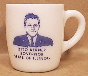 OTTO KERNER COFFEE MUG  MILK GLASS GOVERNOR STATE OF ILLINOIS 1961 1968