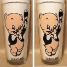 2 PORKY PIG PEPSI GLASS GLASSES Warner Bros 1973 Cartoon Cola Tumbler