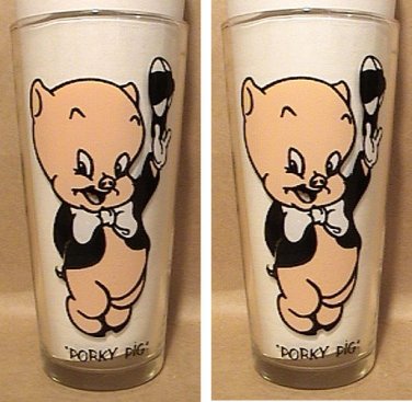 2 PORKY PIG PEPSI GLASS GLASSES Warner Bros 1973 Cartoon Cola Tumbler