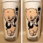2 PORKY PIG PEPSI GLASS GLASSES Warner Bros 1973 Cartoon Cola Tumbler