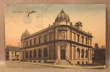 ANTIQUE POSTCARD US POST OFFICE LYON MASS POST MARKED MAY 8 1908