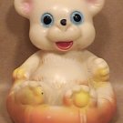 SMALL BEAR SQUEAK TOY DOLL in INFLATABLE BOAT RAFT TUBE VINYL RUBBER KOREA 1970s