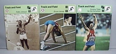 1977 SPORTSCASTER 3 TRACK FIELD CARDS RAFER JOHNSON BRUCE JENNER DECATHLON SCORE