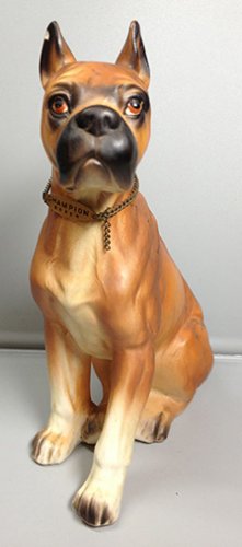 VINTAGE CERAMIC BOXER DOG FIGURE CHAMPION COLLAR STATUE METAL TAG 1960s