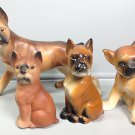 VINTAGE BOXER DOG 4 CERAMIC & PORCELAIN FIGURES JAPAN 1960s STATUES