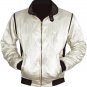 Ryan Gosling Drive Scorpion White Satin Casual Bomber Varsity Jacket