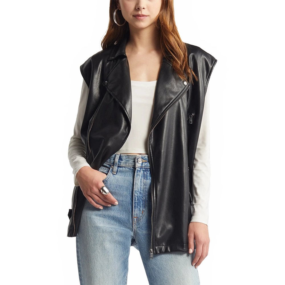 Plus Size Women's Black Leather Riding Vest