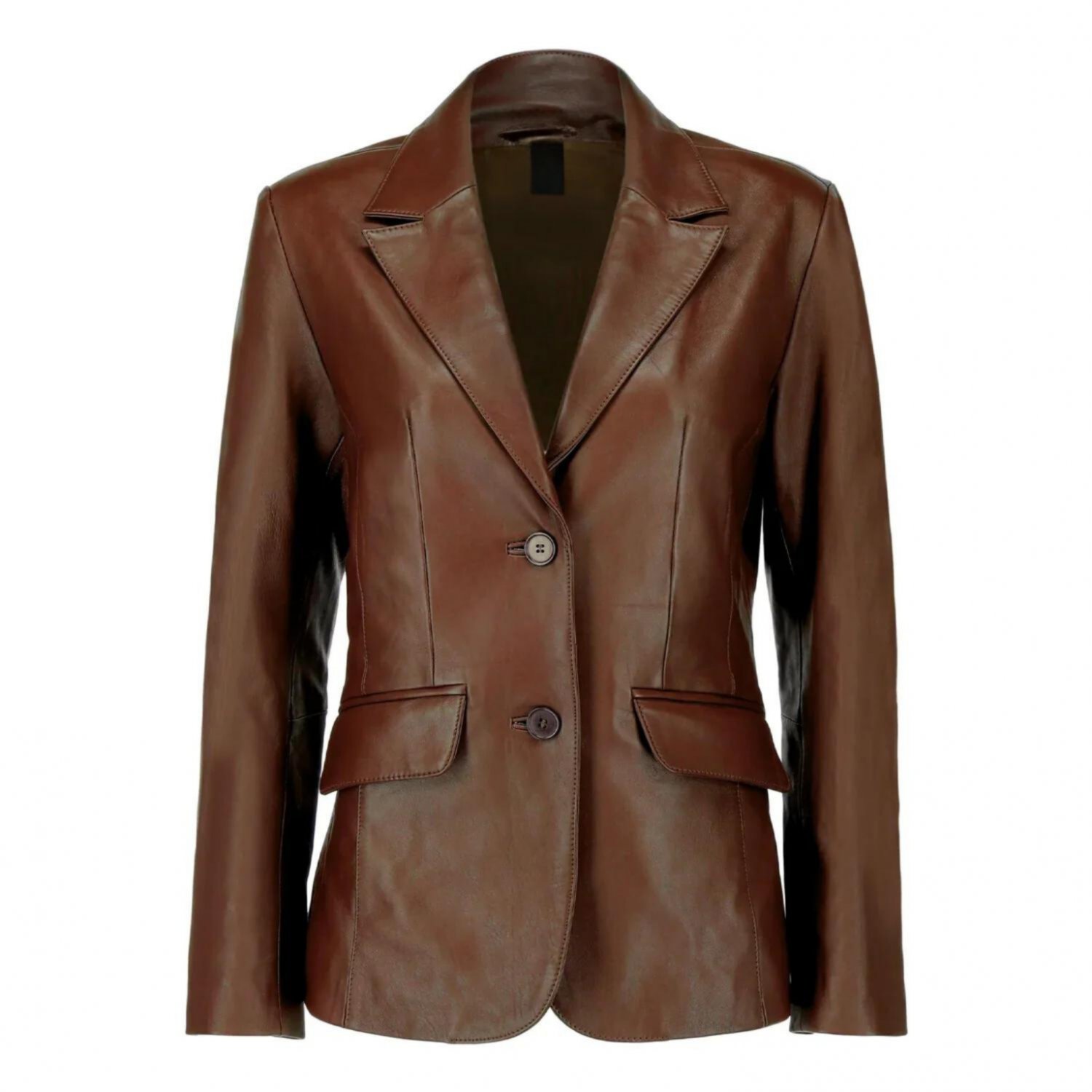 Elegant Two-Button Dark Brown Leather Blazer for Women