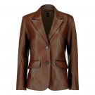 Elegant Two-Button Dark Brown Leather Blazer for Women