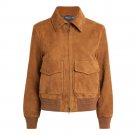 Lauren Women's Suede Bomber Jacket in Camel Brown