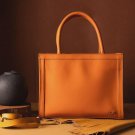 Orange Leather Tote Bag | Minimalist Women's Handbag | Structured Genuine Leather Purse