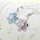 Made in Japan Flower motif design necklace  pink tourmaline blue topaz