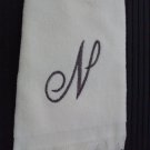 NEW White Fingertip Towel Initial 'N' in Pewter NWT