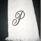 NEW White Fingertip Towel Initial 'P' in Pewter NWT