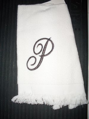 NEW White Fingertip Towel Initial 'P' in Pewter NWT
