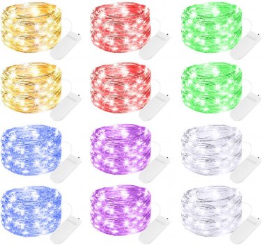 12 Pack Led Fairy Lights Battery Operated String Lights Waterproof Silver Wire, 7Ft 20 Led Firefly
