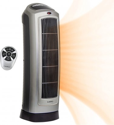 Ceramic Space Tower Heater, 8.5&acirc;�&sup3;L x 7.25&acirc;�&sup3;W x 23&acirc;�&sup3;H, Silver