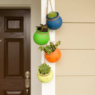 4 Piece Avah Indoor / Outdoor Ceramic Hanging Planter Set (Set of 4)