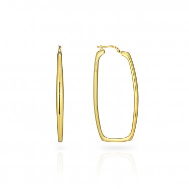 Earrings Gold Plated 925 Sterling Silver Rectangular Drop Hoop