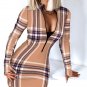 Autumn And Winter Women's Long-sleeved V-neck Zipper Bag Hip Tight Dress