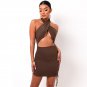 Pure Color Cross Halter Halter Back And Navel Sexy Dress