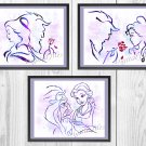 Digital files, Beauty and the Beast Disney Set print, Belle poster watercolor nursery room decor