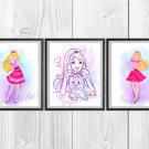 Digital files, Barbie Set print, poster watercolor nursery room home decor,