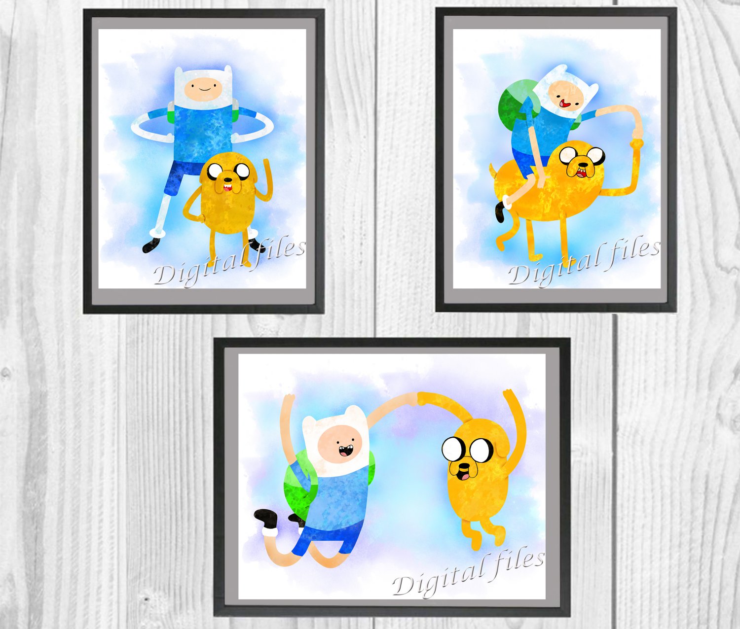 Digital files, Adventure Time with Finn & Jake Set print, poster watercolor nursery room