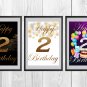 Digital files, Happy birthday, number 2 Set print, poster watercolor nursery room home decor