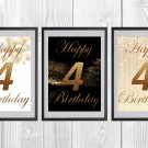 Digital files, Happy birthday, number 4 Set print, poster watercolor nursery room home decor