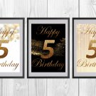Digital files, Happy birthday, number 5 Set print, poster watercolor nursery room home decor